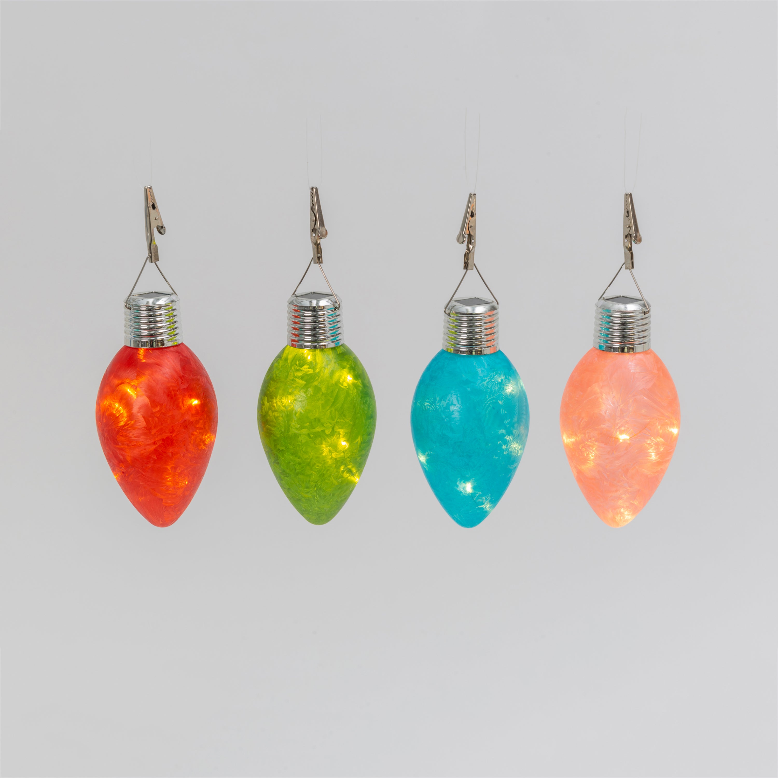 Set of 4 Solar Powered Christmas Holiday Glass Light Bulbs
